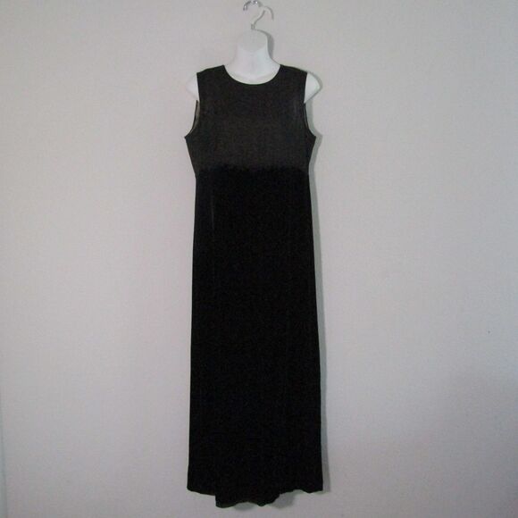 DKNY Vintage Dress 12 Petite Black Silk Velvet 90s Y2K Elegant Sheer Beaded - Picture 2 of 12